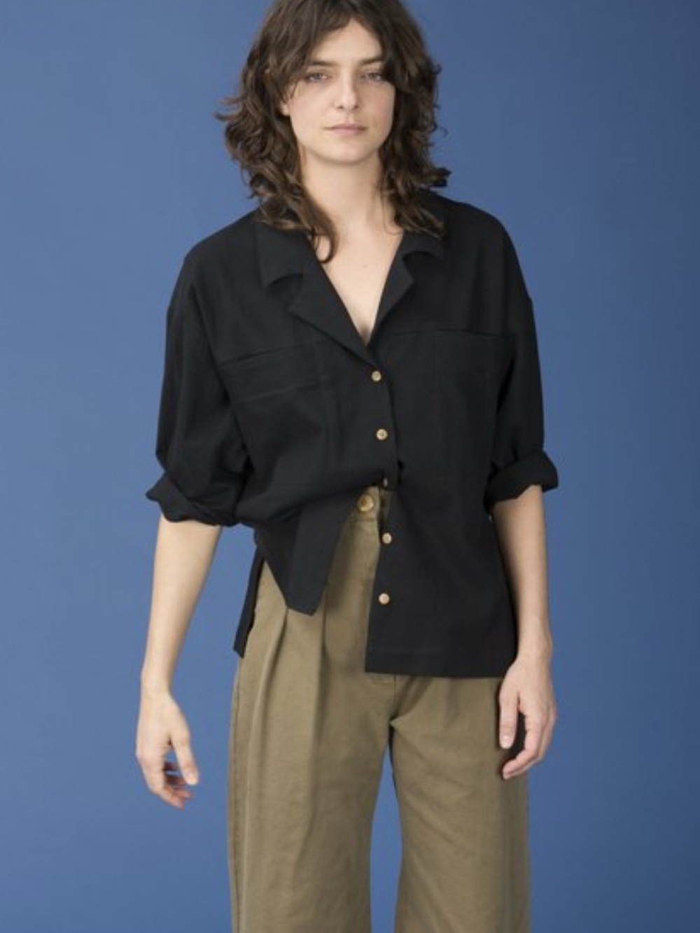Ilana Kohn Mapes Shirt Jacket Inky Navy Blue Medium Boxy Cotton USA Made